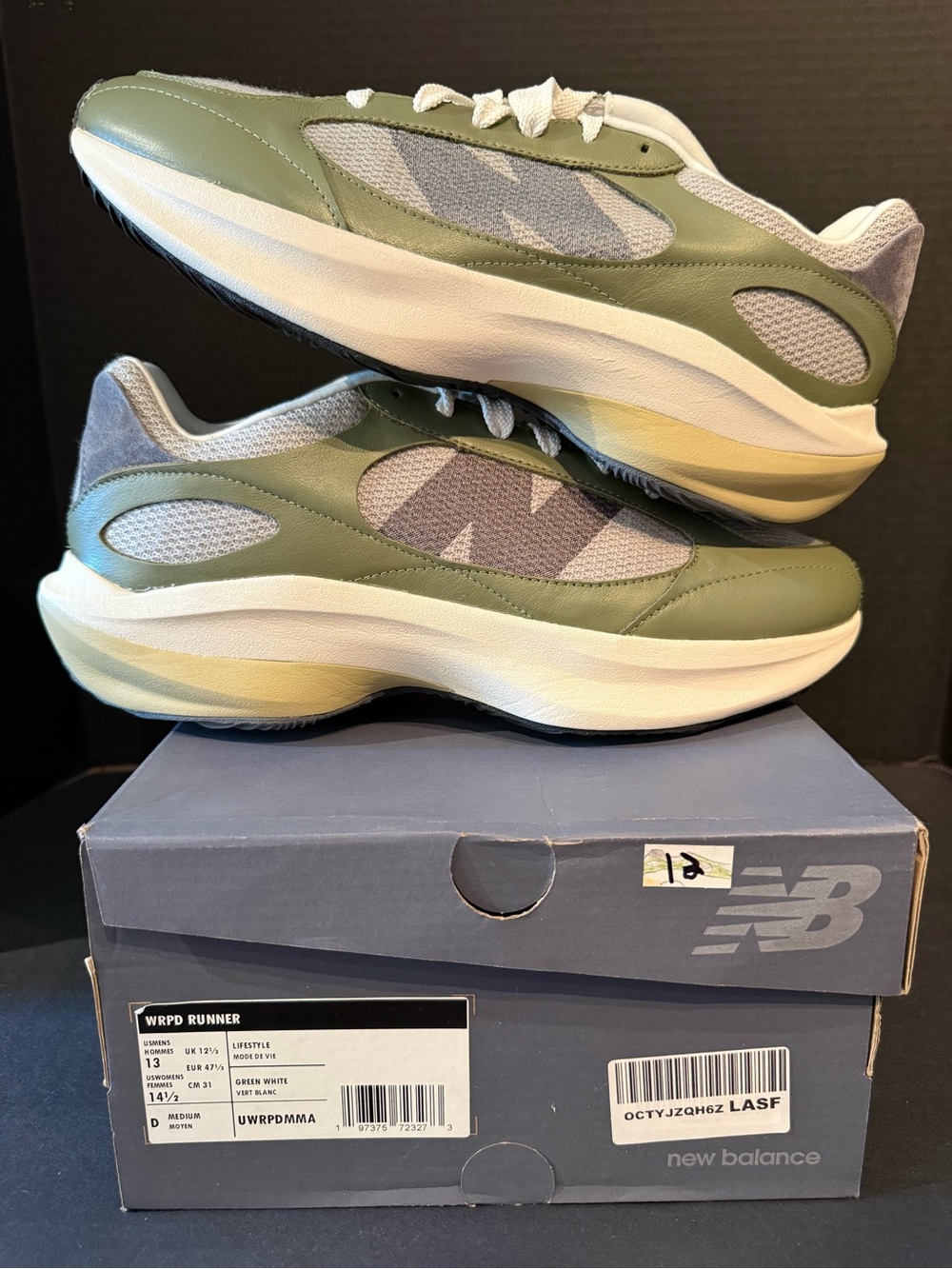 New Balance men's WRPD Runner – Olive Green/Grey size 13M